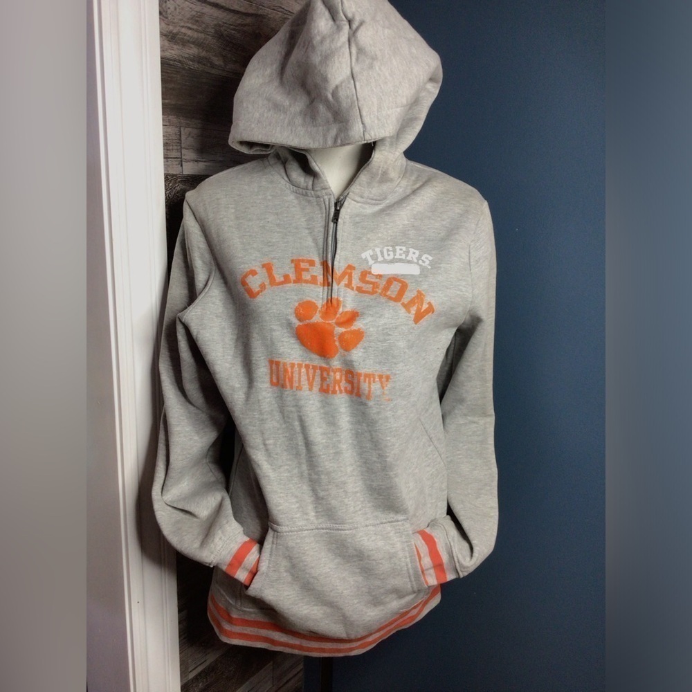 NCAA Clemson Gray XL Hoodie with Orange Graphic and Long Sleeves (0184)